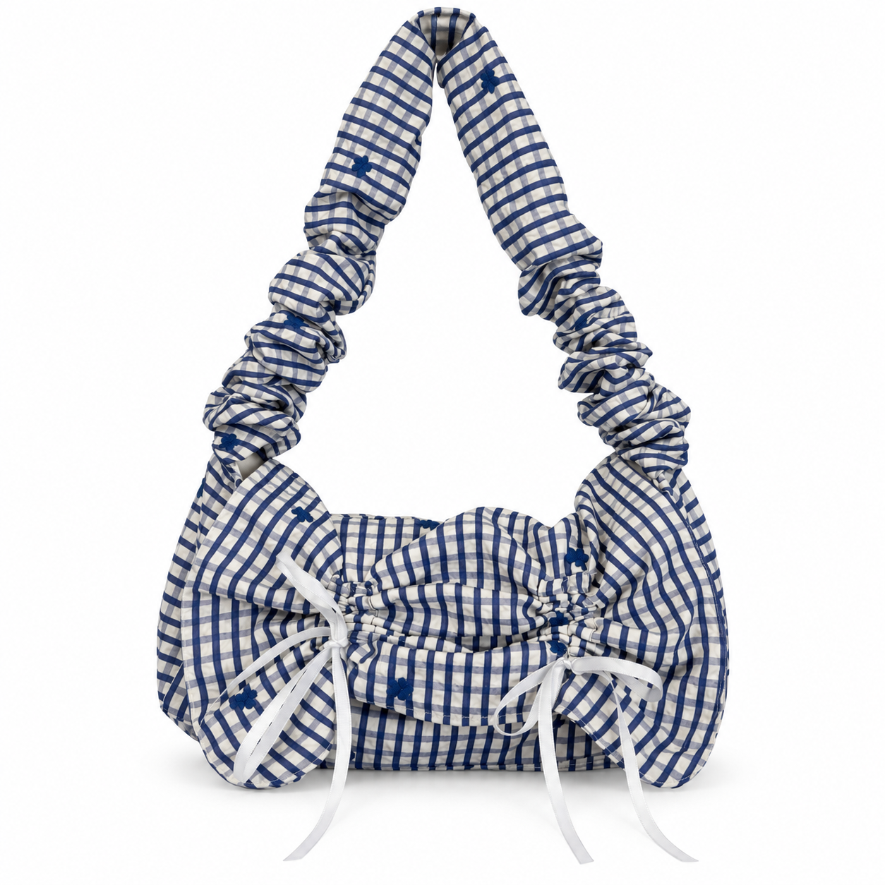 Blue & White Gingham Ruched Shoulder Bag – Poppy's Boutique
