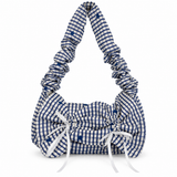 Blue & White Gingham Ruched Shoulder Bag