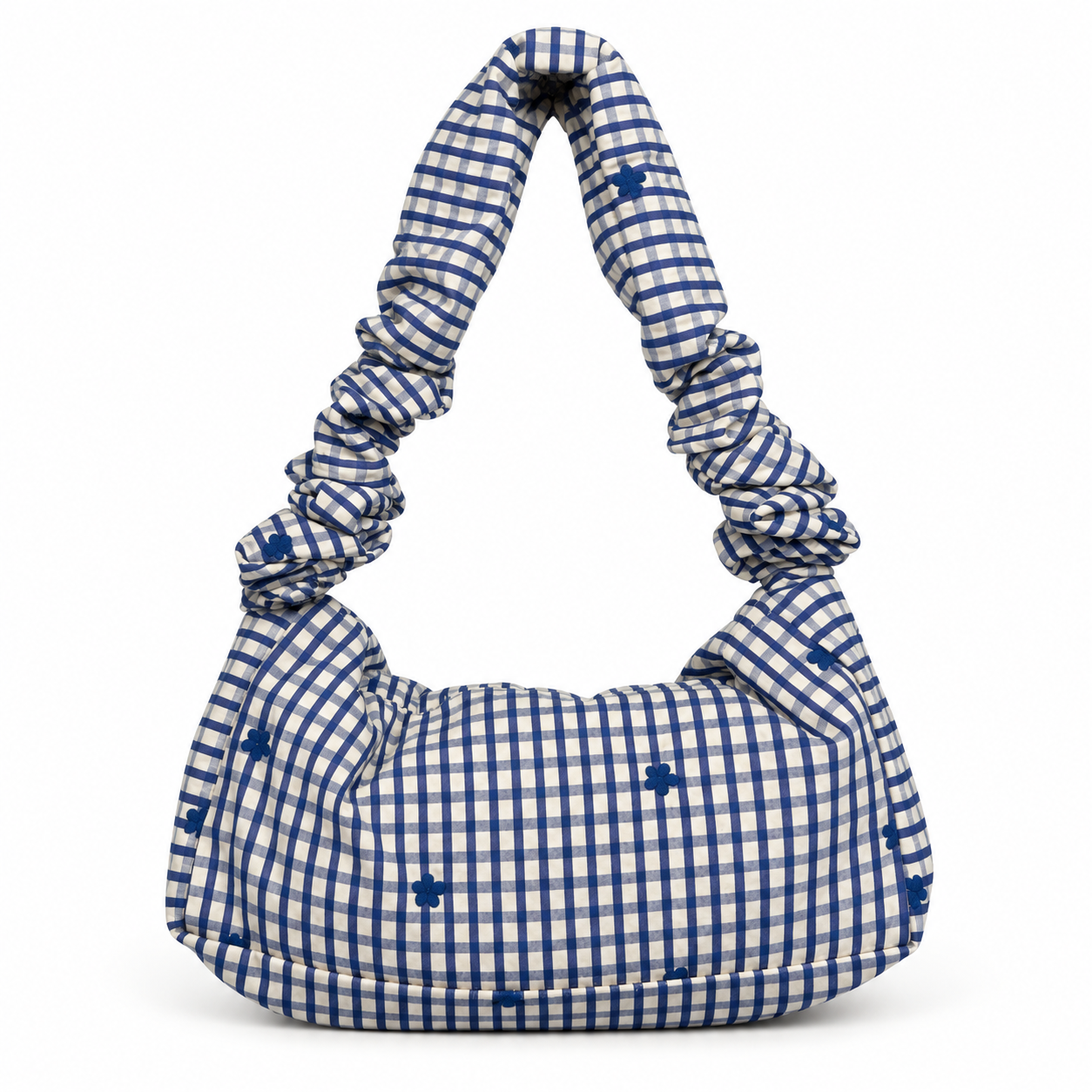 Blue & White Gingham Ruched Shoulder Bag – Poppy's Boutique