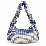 Blue & White Gingham Ruched Shoulder Bag