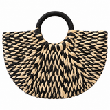 Black & Natural Woven Raffia Bag