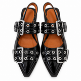 Black Patent Buckle Slingback Flats - Size 39