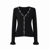 Aje Seamless V-Neck Cardigan – Black with Logo Trim
