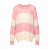 Ganni Striped Mohair-Blend Cable Knit Sweater