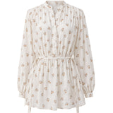 Dôen Floral Puff-Sleeve Tie-Waist Blouse