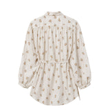 Dôen Floral Puff-Sleeve Tie-Waist Blouse