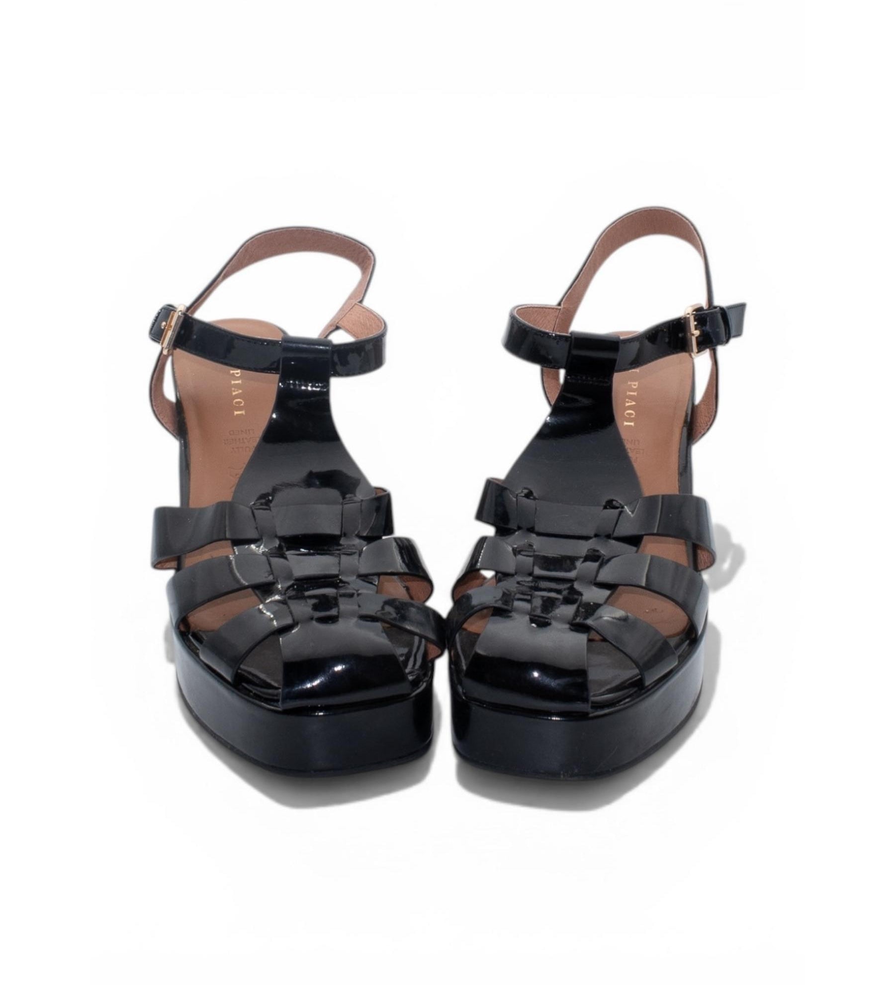 Mi Piaci Black Patent Platform Sandals