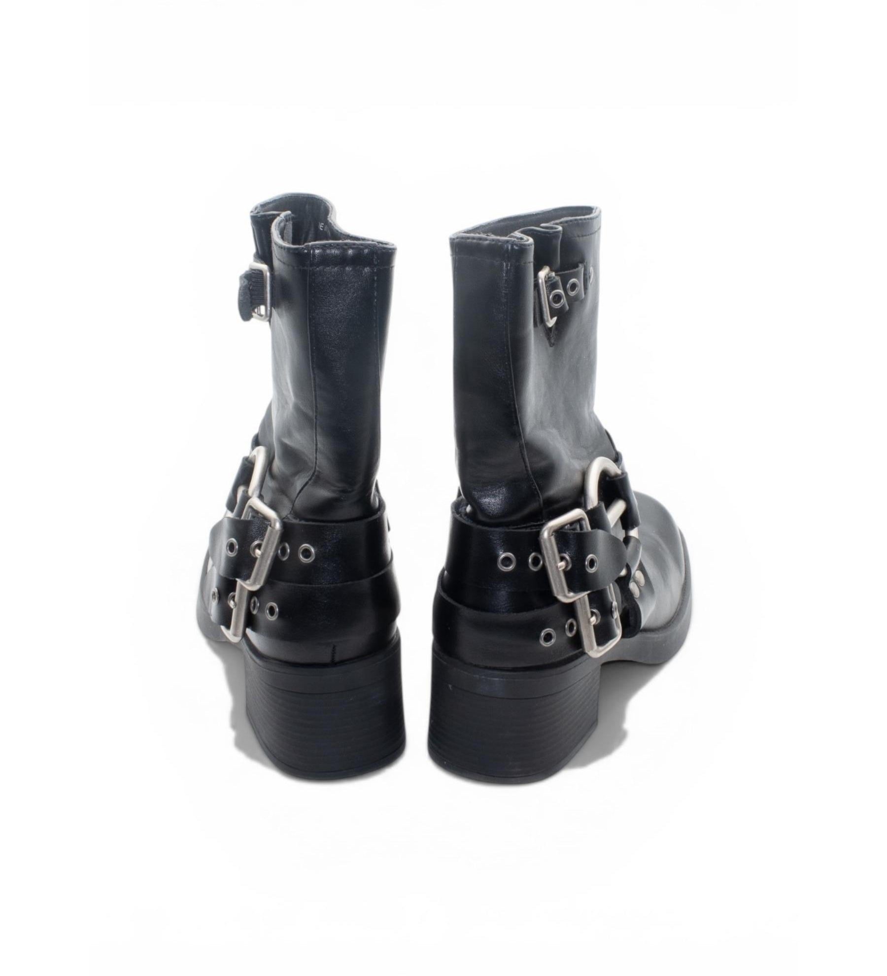 Novo Black Biker Boots with Hardware Detail