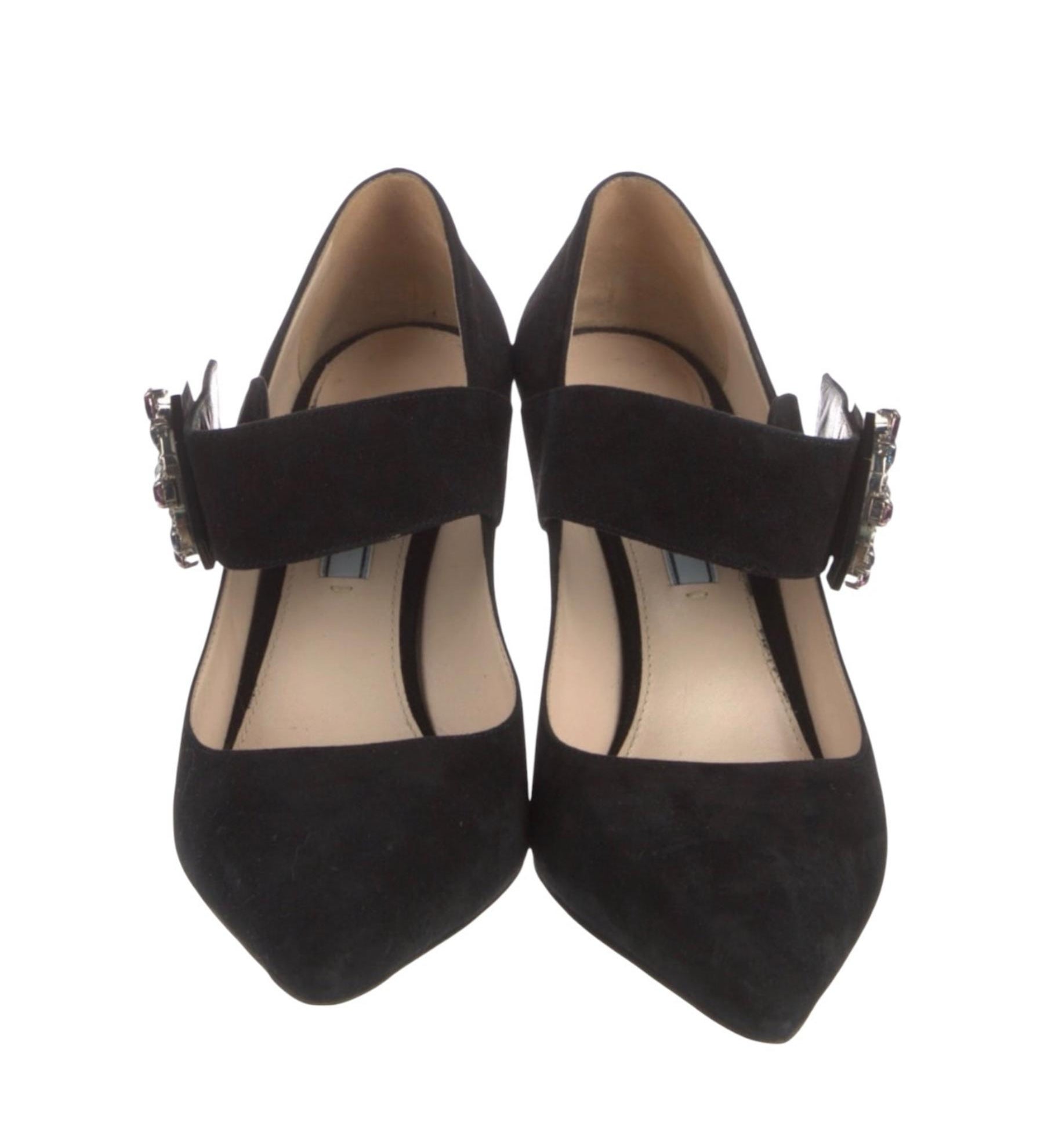 Prada Suede Crystal Embellishments Pumps