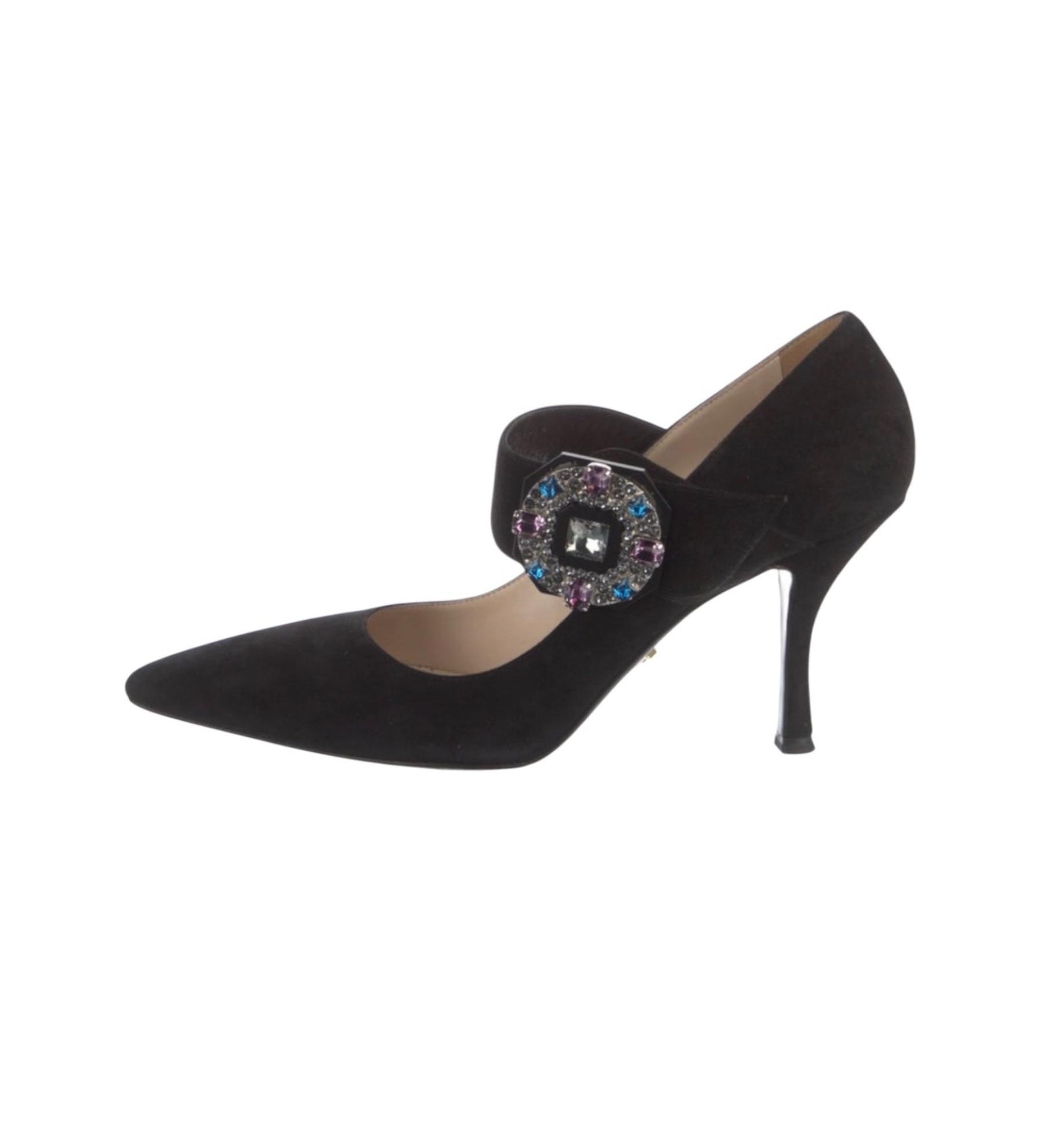 Prada Suede Crystal Embellishments Pumps