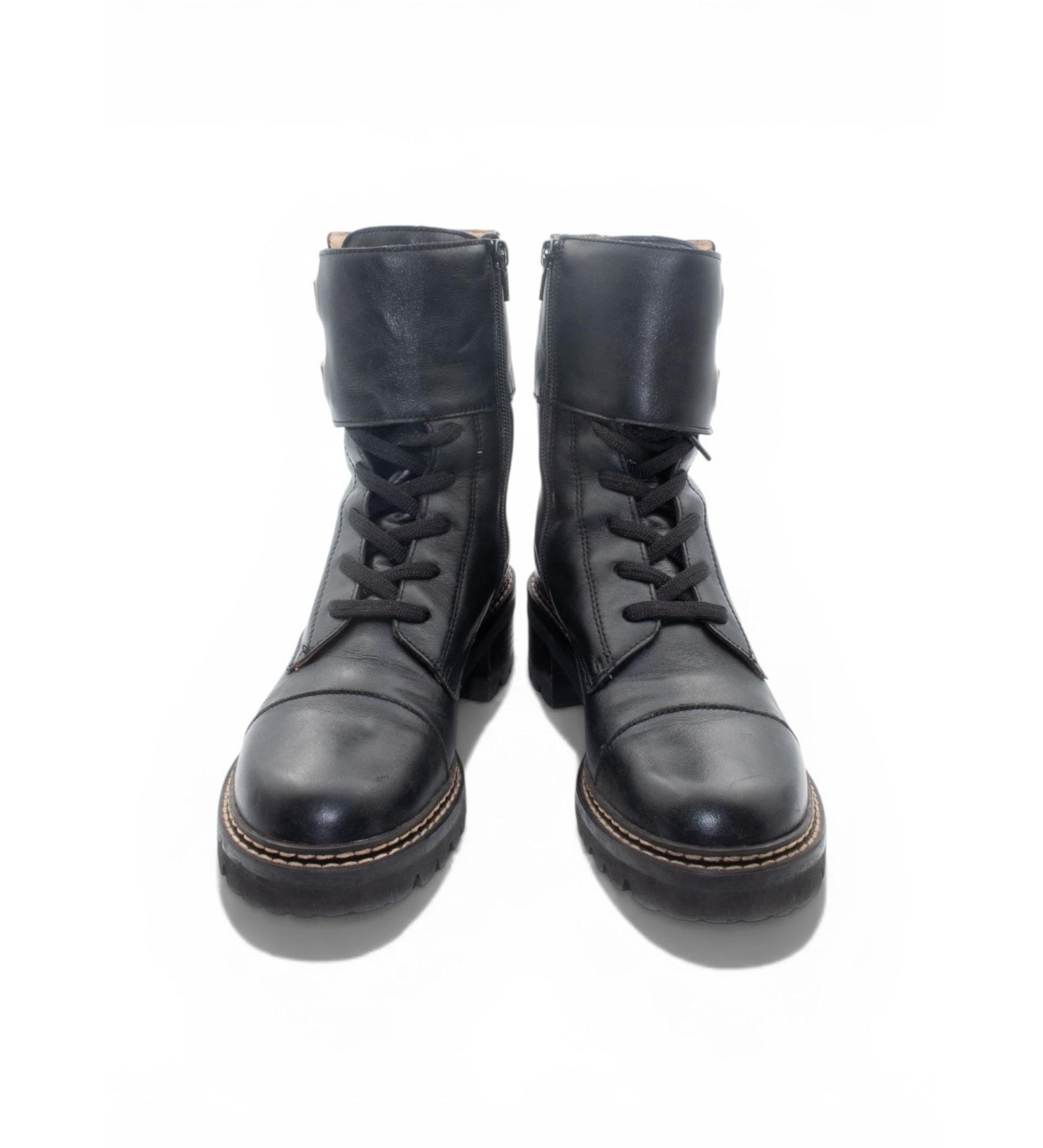 See by Chloé Black Lace-Up Buckle Boots