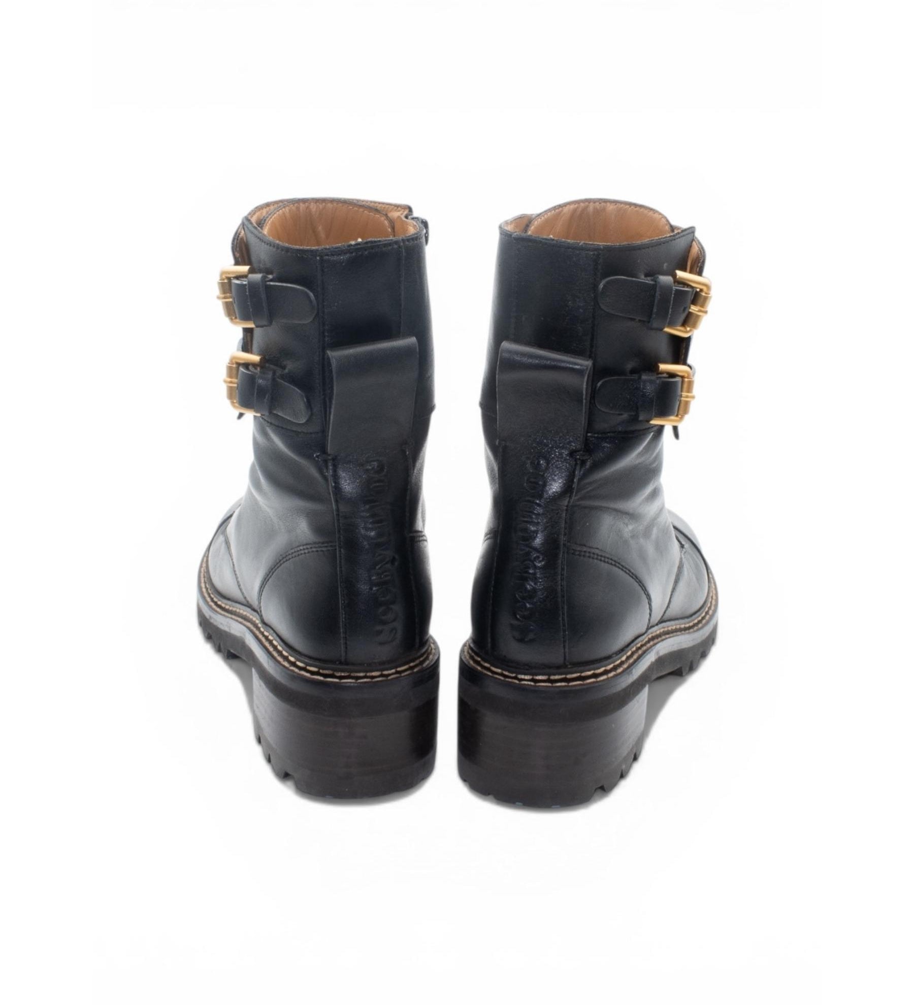 See by Chloé Black Lace-Up Buckle Boots