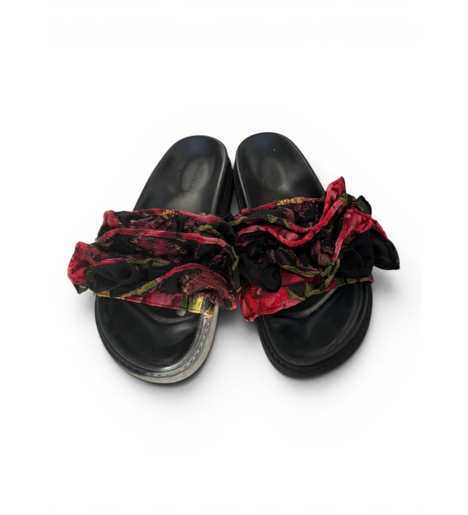 Simone Rocha Ruffled Floral Jacquard Slides – Black/Red