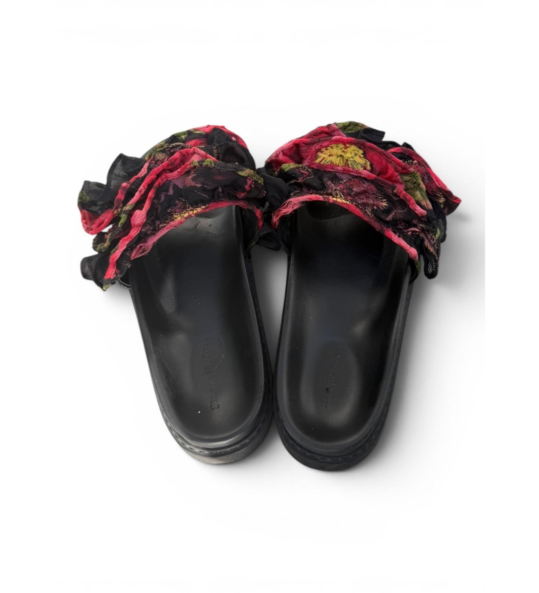 Simone Rocha Ruffled Floral Jacquard Slides – Black/Red