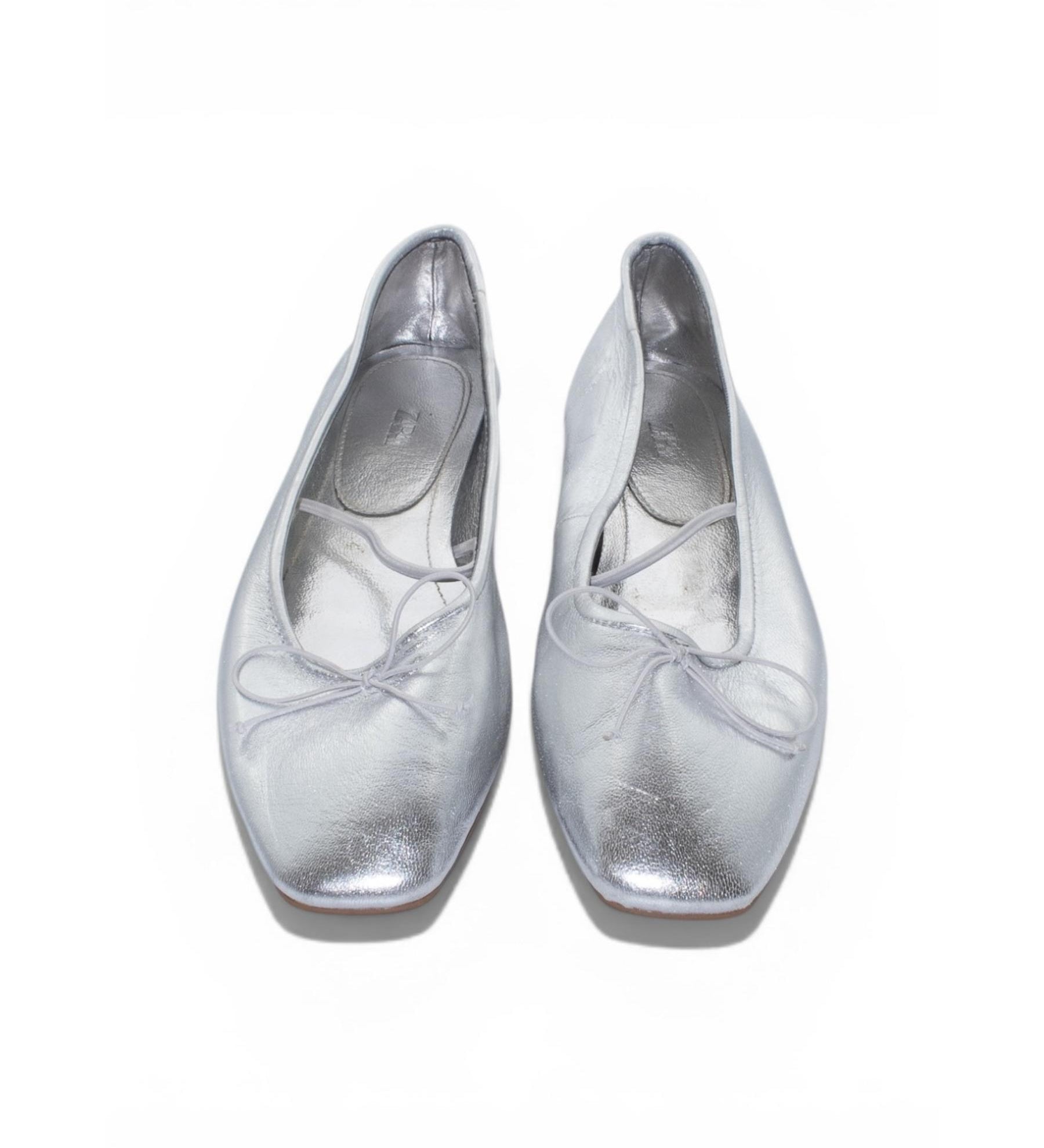 Zara Metallic Silver Ballet Flats