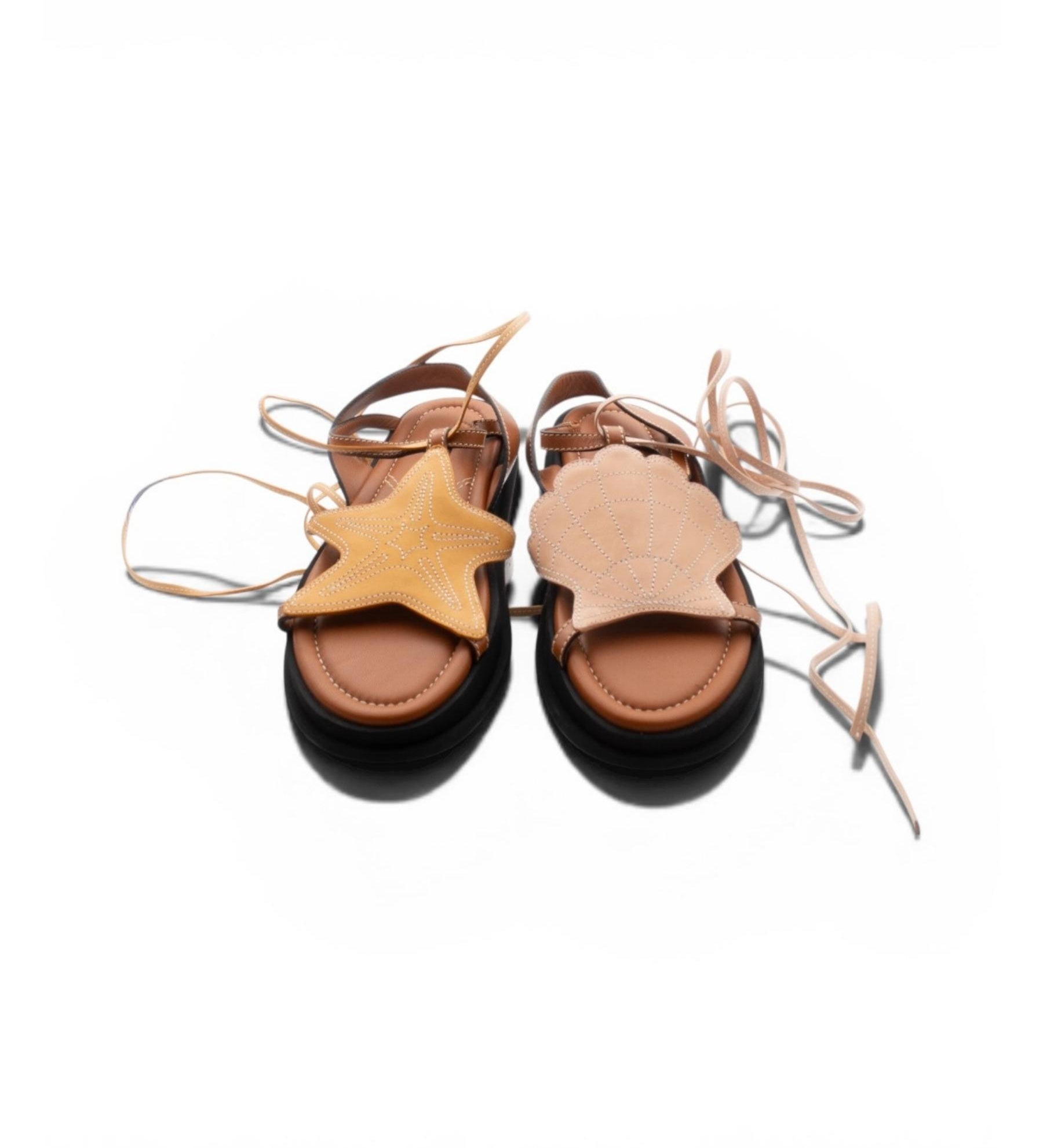 Zimmermann Leather Tie Sandals with Shell Detail