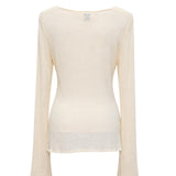Dissh Cream Tie Front Long Sleeve Top