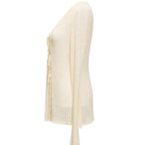 Dissh Cream Tie Front Long Sleeve Top