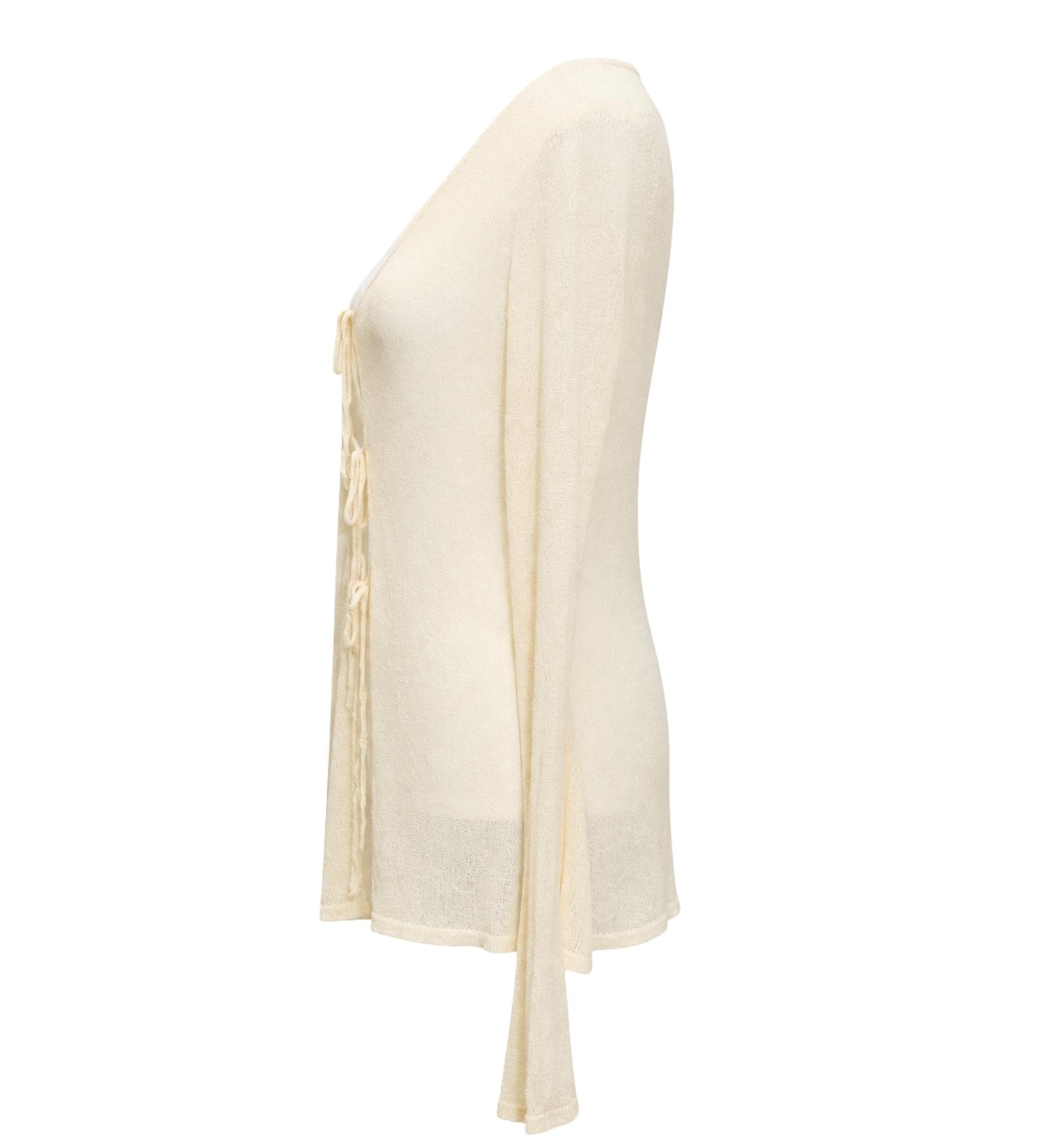 Dissh Cream Tie Front Long Sleeve Top