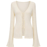 Dissh Cream Tie Front Long Sleeve Top