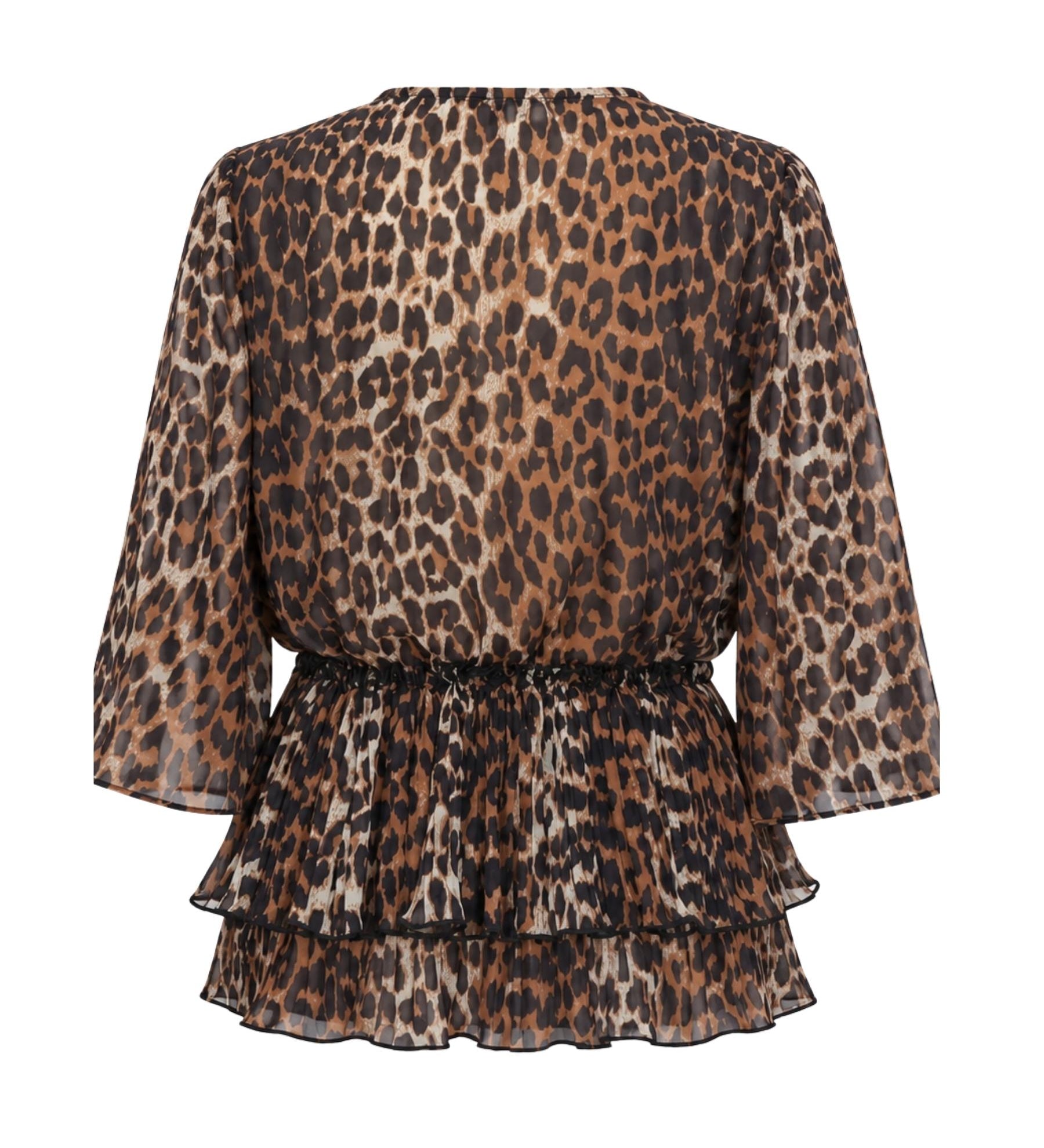 Ganni Leopard Print Ruffle Blouse