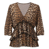 Ganni Leopard Print Ruffle Blouse