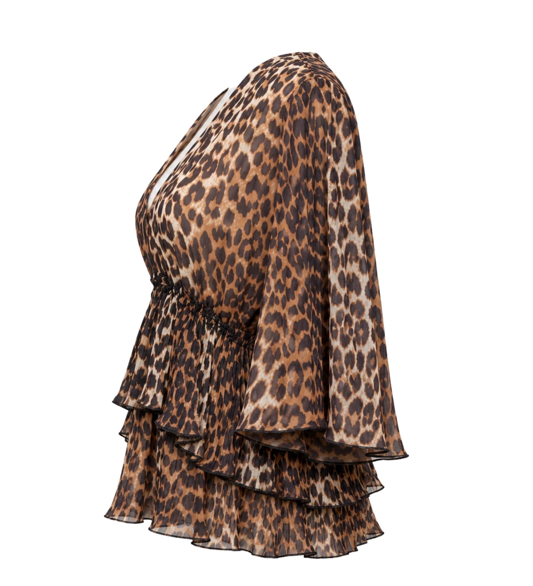 Ganni Leopard Print Ruffle Blouse
