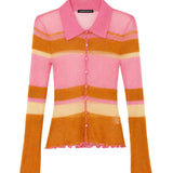Hansen & Gretel Sheer Stripe Knit Polo Top