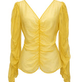 Kate Sylvester Sheer Ruched Blouse