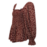 Karen Walker Smocked Organic Cotton Top – Burgundy Floral
