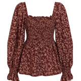 Karen Walker Smocked Organic Cotton Top – Burgundy Floral