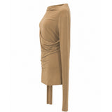 Paris Georgia Asymmetric Draped Long Sleeve Top – Stone XL
