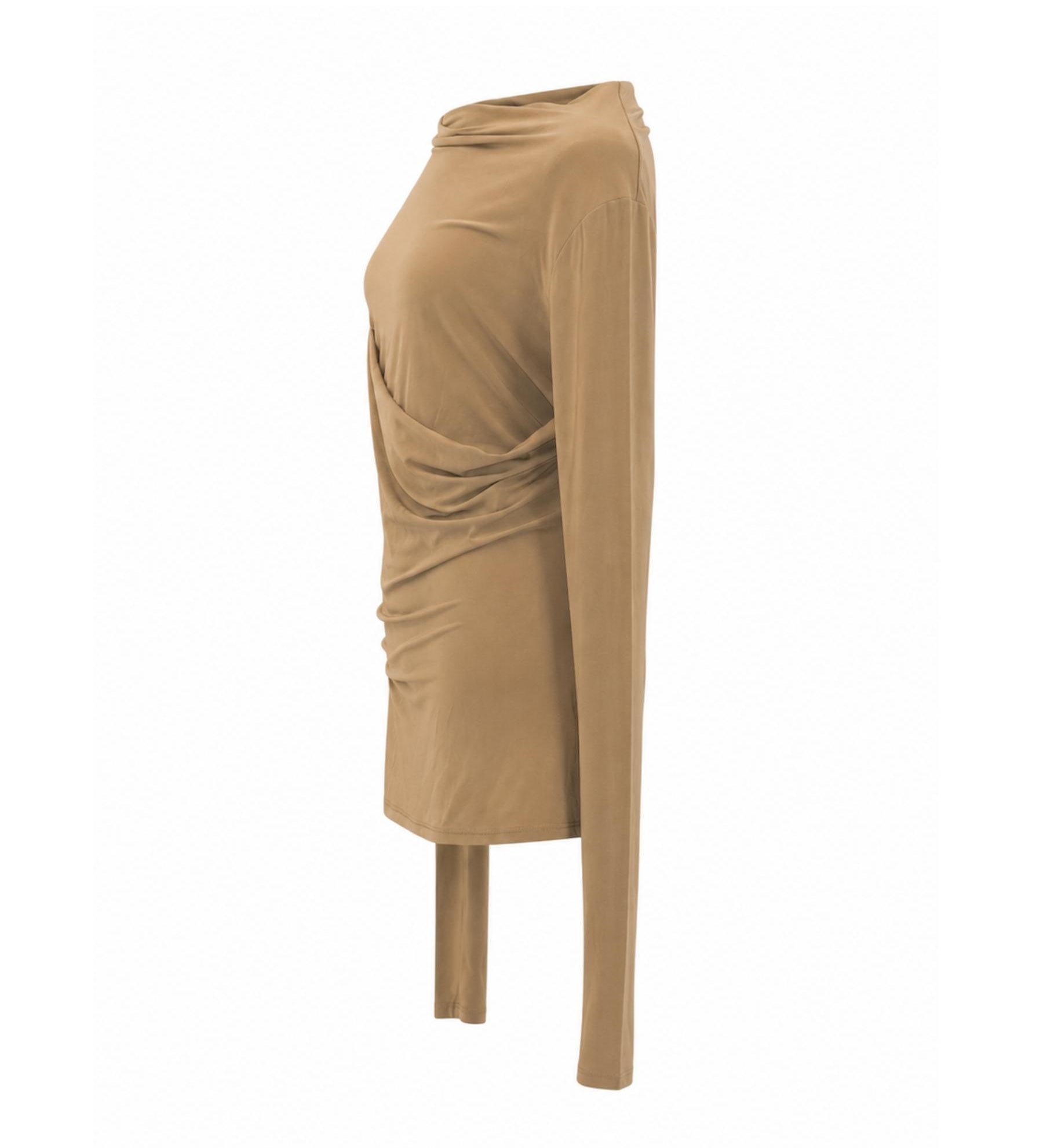 Paris Georgia Asymmetric Draped Long Sleeve Top – Stone XL