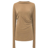 Paris Georgia Asymmetric Draped Long Sleeve Top – Stone XL