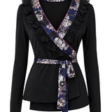 WORLD Floral & Lace Ruffle Wrap Top