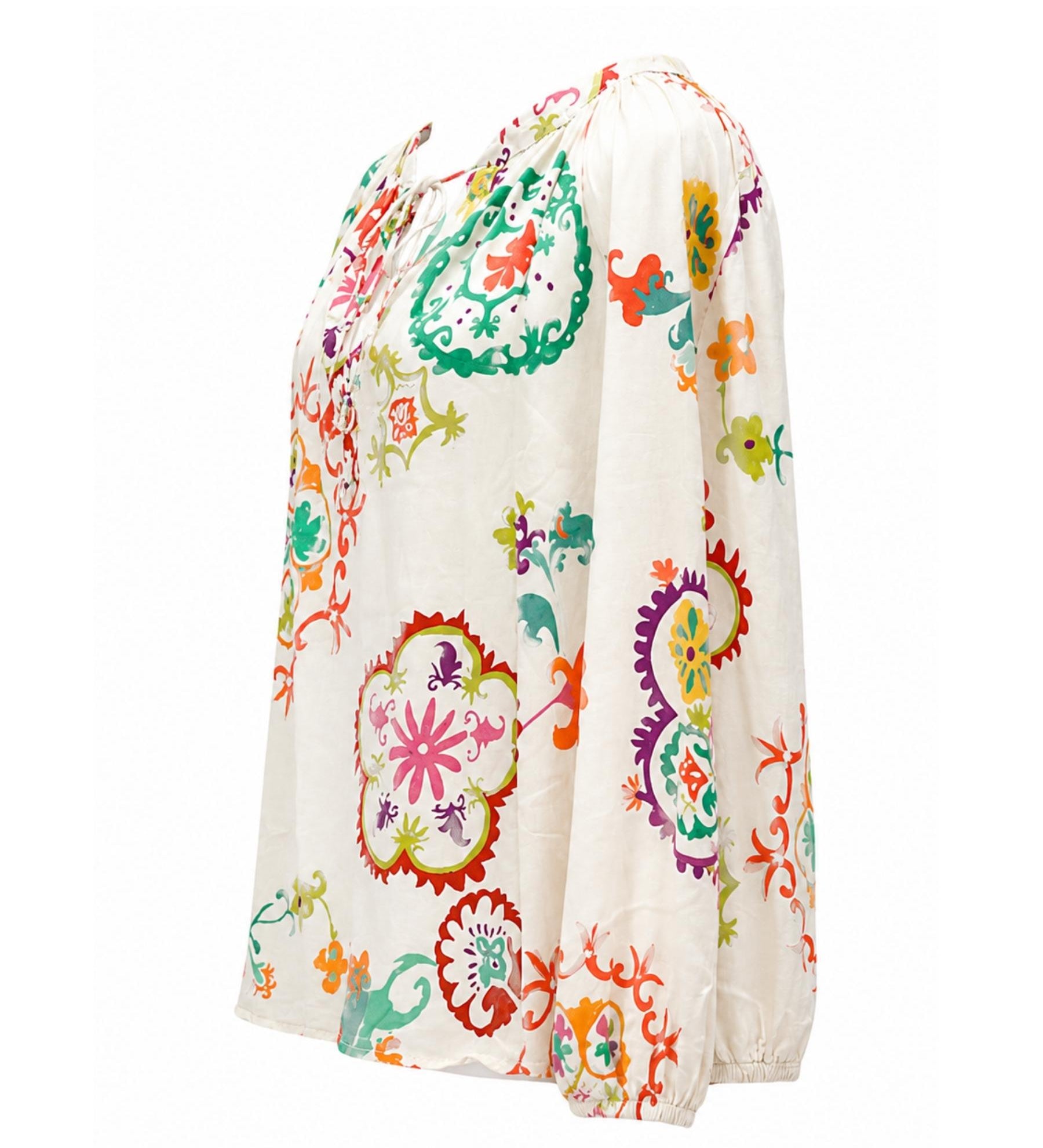 Zara Floral Embroidered Cotton Boho Blouse