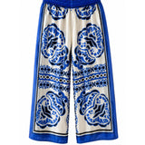 Zara Blue & White Printed Wide-Leg Pants