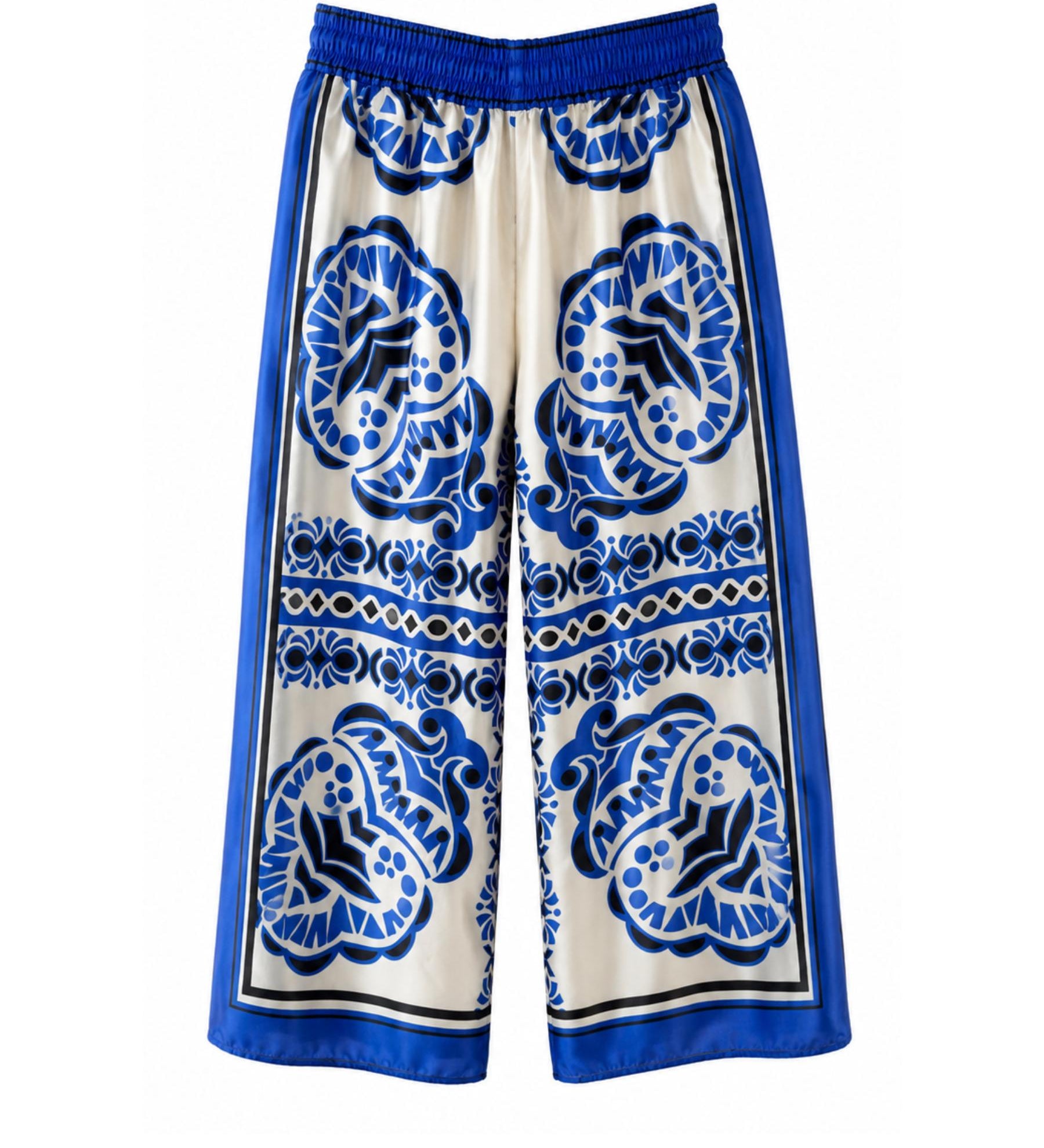 Zara Blue & White Printed Wide-Leg Pants