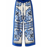 Zara Blue & White Printed Wide-Leg Pants