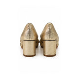 Metallic Gold Leather Block Heel Loafers – Size 37