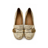 Metallic Gold Leather Block Heel Loafers – Size 37